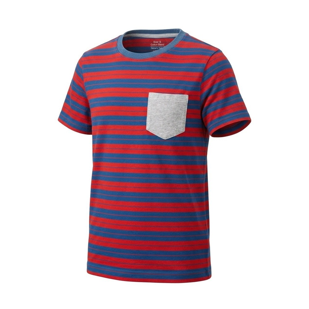 Lands End Kids Red‎ Blue Striped Short Sleeve Pocket T-Shirt Size S 8 Cotton